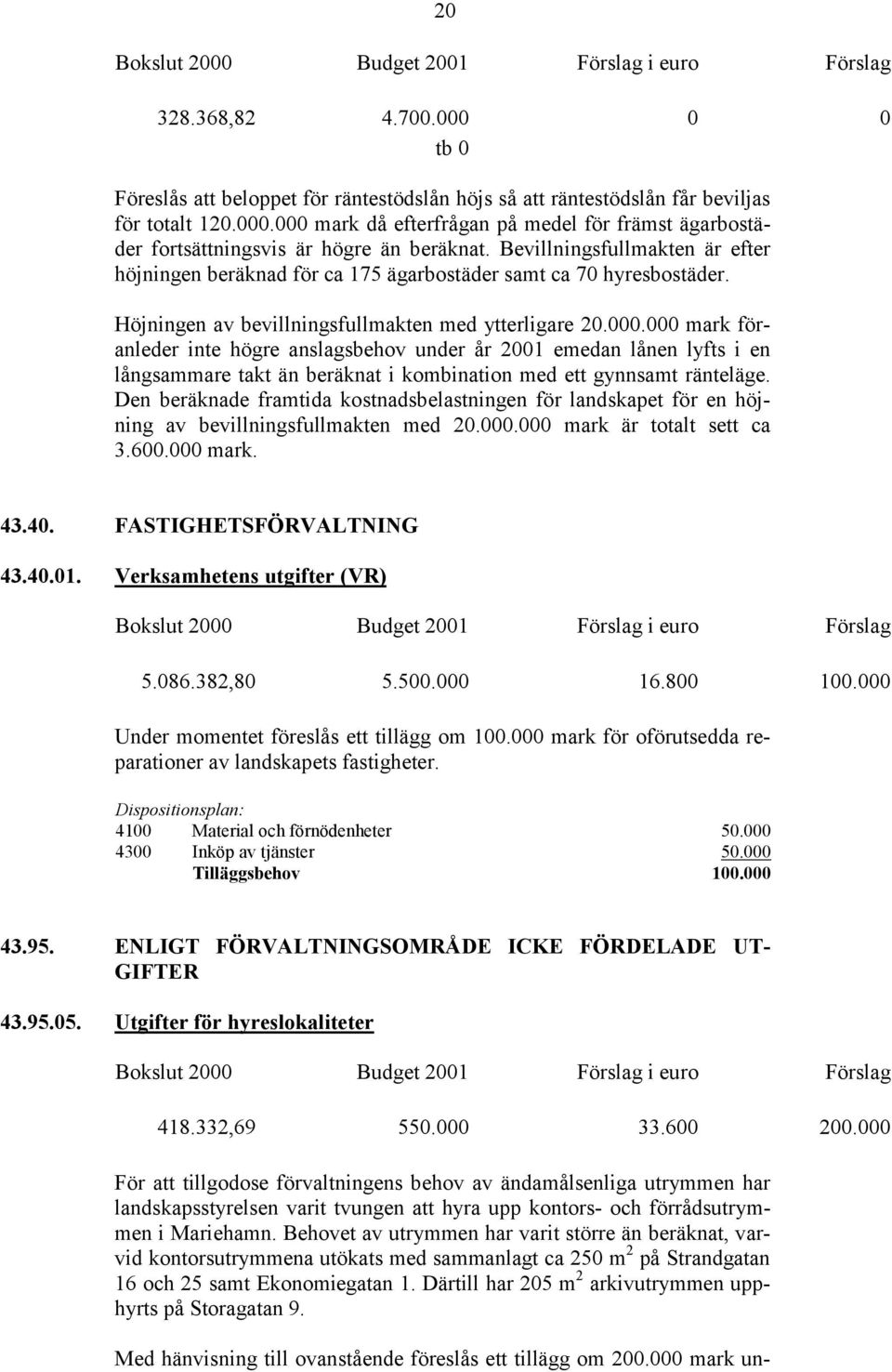 000 mark föranleder inte högre anslagsbehov under år 2001 emedan lånen lyfts i en långsammare takt än beräknat i kombination med ett gynnsamt ränteläge.