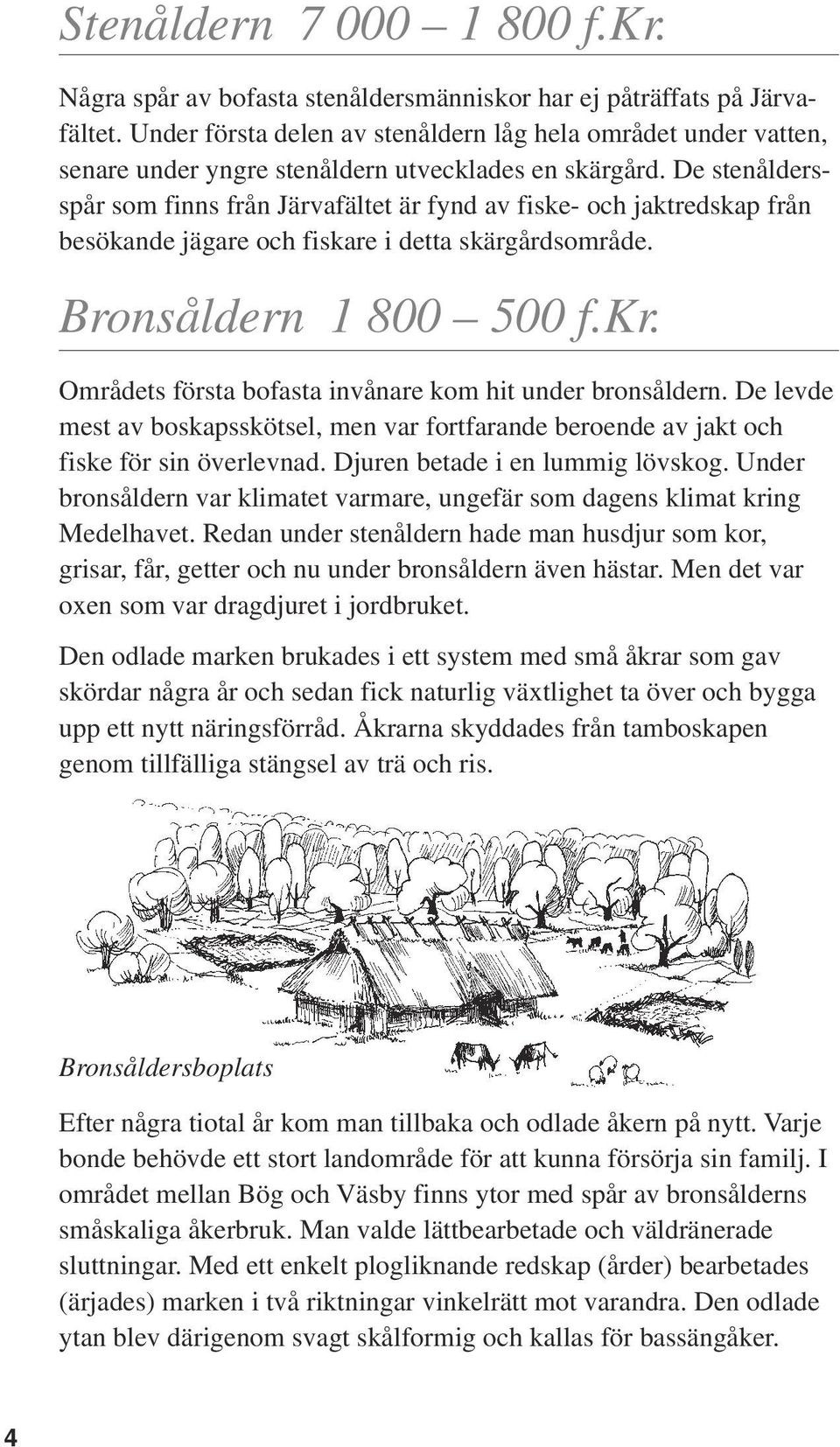 De stenåldersspår som finns från Järvafältet är fynd av fiske- och jaktredskap från besökande jägare och fiskare i detta skärgårdsområde. Bronsåldern 1 800 500 f.kr.