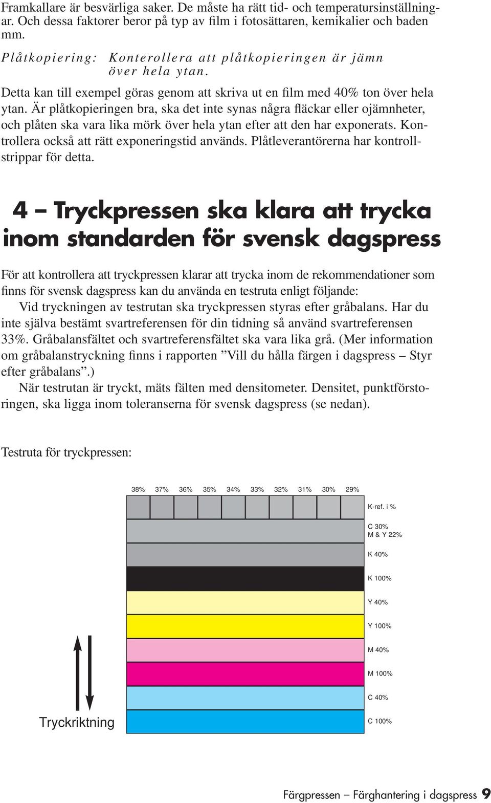 Är plåtkopieringen bra, ska det inte synas några fläckar eller ojämnheter, och plåten ska vara lika mörk över hela ytan efter att den har exponerats. Kontrollera också att rätt exponeringstid används.