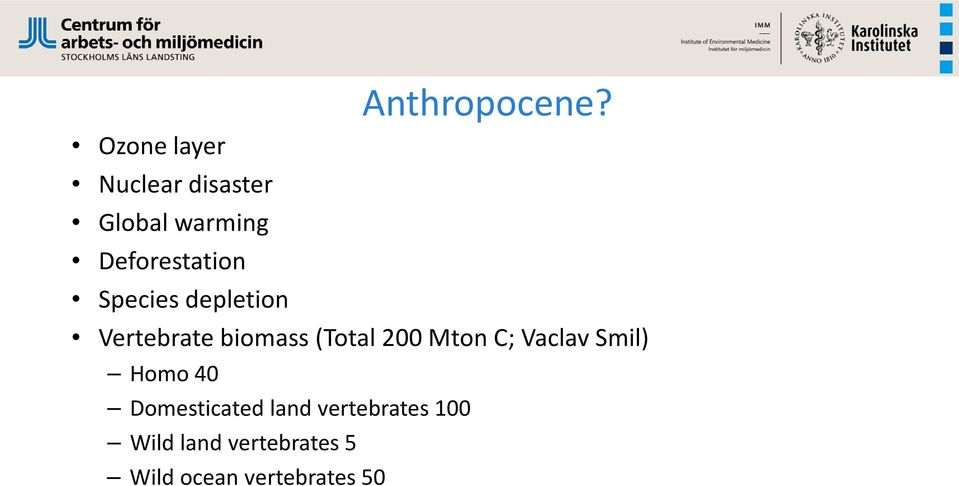 Species depletion Vertebrate biomass (Total 200 Mton C;