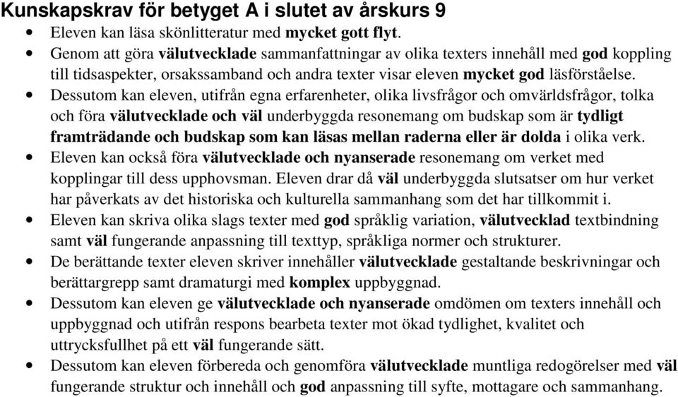 och föra välutvecklade och väl underbyggda resonemang om budskap som är tydligt framträdande och budskap som kan läsas mellan raderna eller är dolda i olika verk.