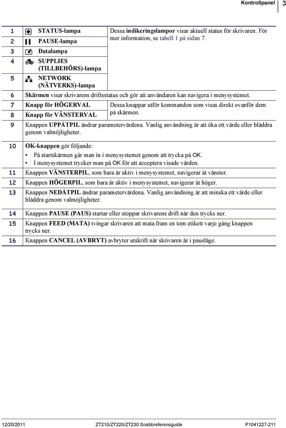 7 Knapp för HÖGERVAL Dessa knappar utför kommandon som visas direkt ovanför dem 8 Knapp för VÄNSTERVAL på skärmen. 9 Knappen UPPÅTPIL ändrar parametervärdena.