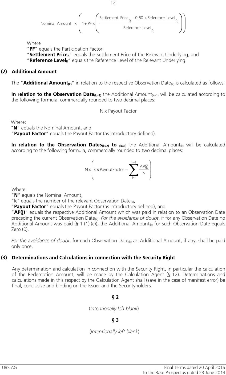 Reference Level of the Relevant Underlying.