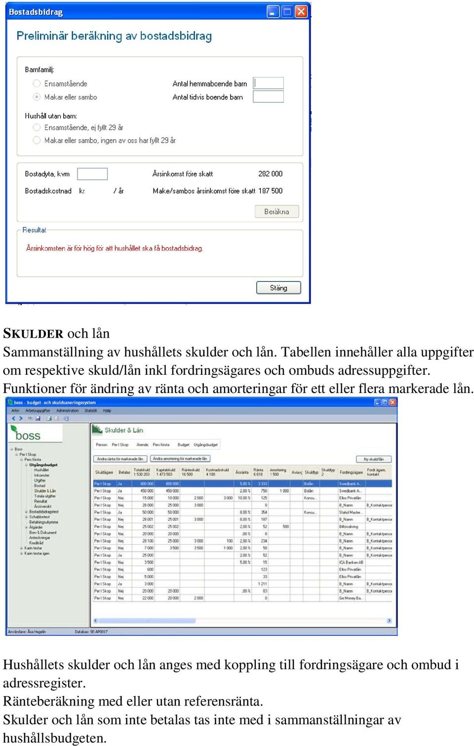 Funktioner för ändring av ränta och amorteringar för ett eller flera markerade lån.