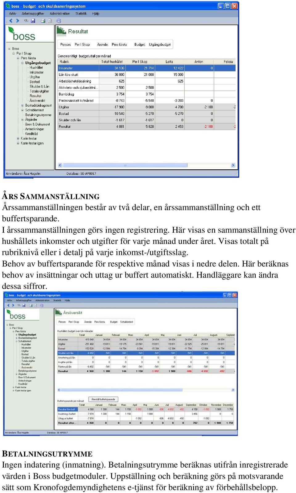 Behov av buffertsparande för respektive månad visas i nedre delen. Här beräknas behov av insättningar och uttag ur buffert automatiskt. Handläggare kan ändra dessa siffror.