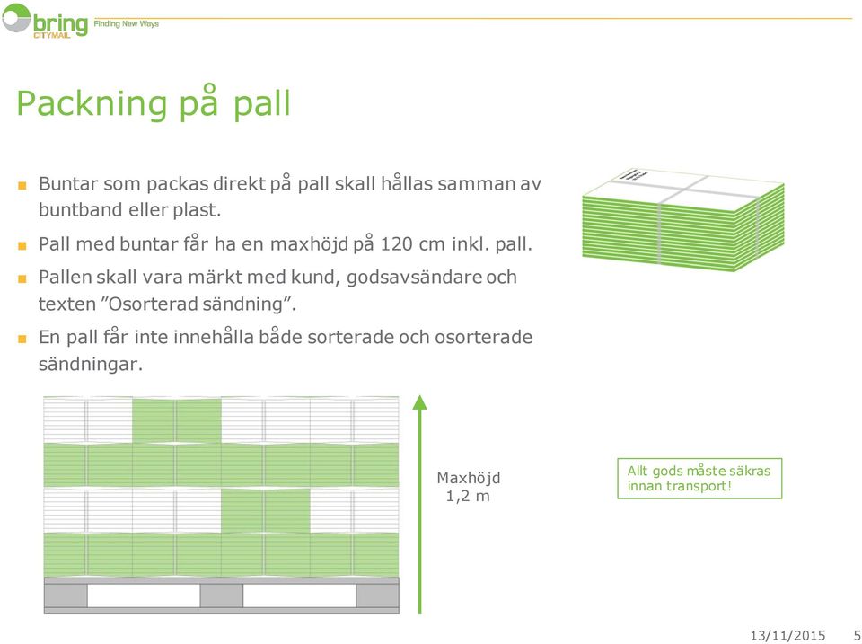 Pallen skall vara märkt med kund, godsavsändare och texten Osorterad sändning.