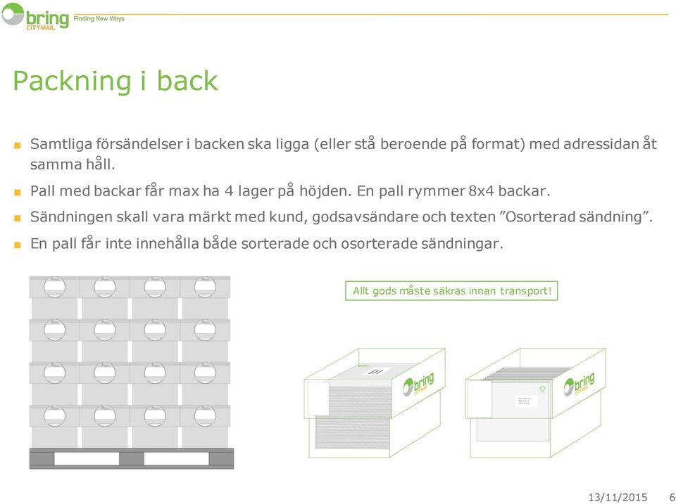 Sändningen skall vara märkt med kund, godsavsändare och texten Osorterad sändning.