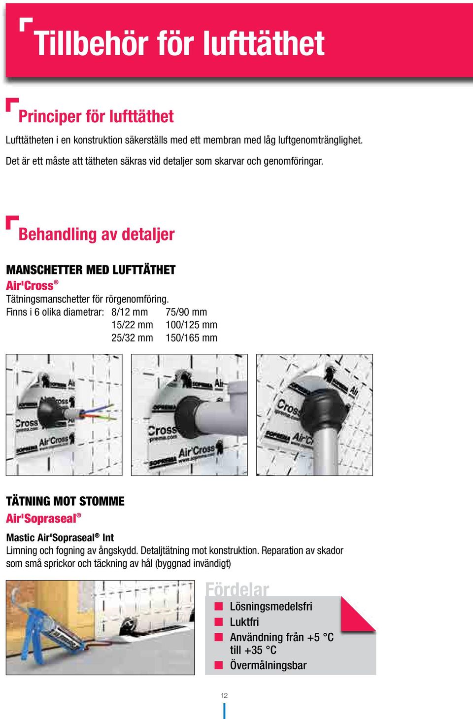 Behandling av detaljer MANSCHETTER MED LUFTTÄTHET Air'Cross Tätningsmanschetter för rörgenomföring.