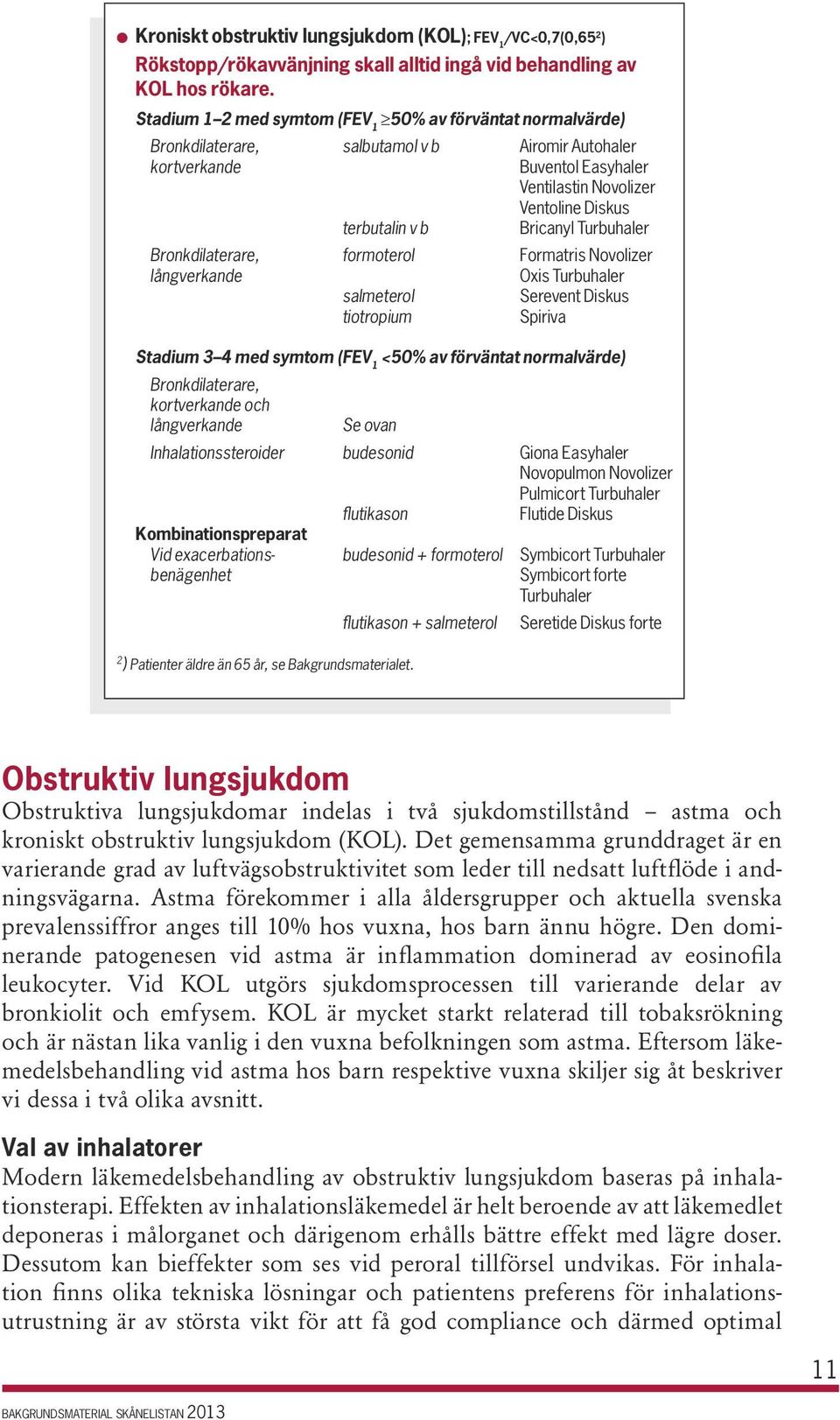 Bricanyl Turbuhaler Bronkdilaterare, formoterol Formatris Novolizer långverkande Oxis Turbuhaler salmeterol Serevent Diskus tiotropium Spiriva Stadium 3 4 med symtom (FEV 1 <50% av förväntat