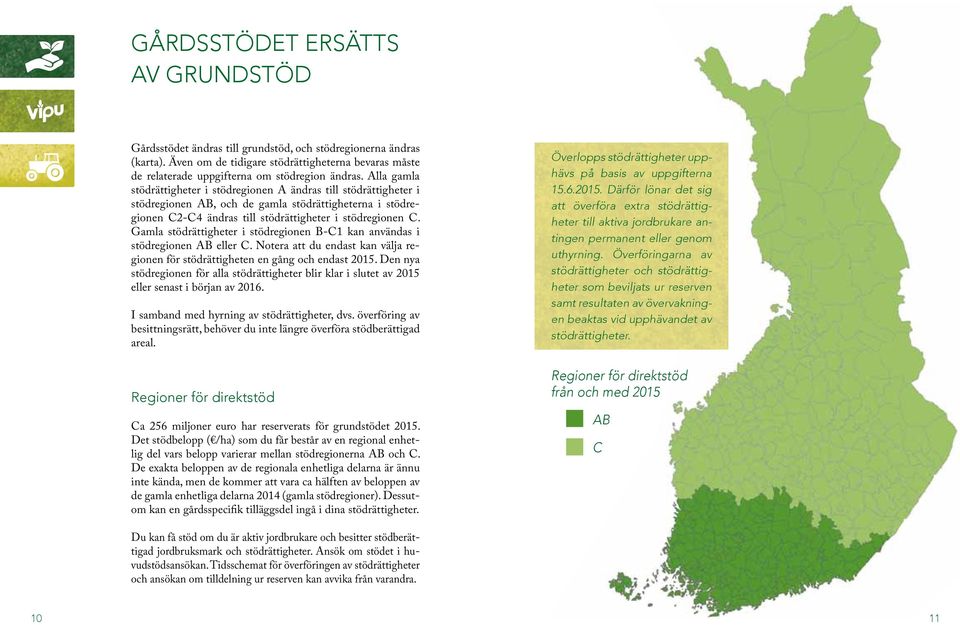 Alla gamla stödrättigheter i stödregionen A ändras till stödrättigheter i stödregionen AB, och de gamla stödrättigheterna i stödregionen C2-C4 ändras till stödrättigheter i stödregionen C.