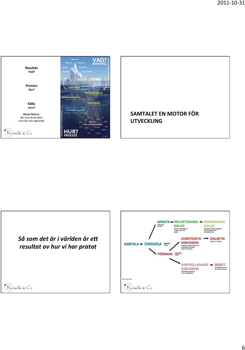 2011-10- 30 Värderingar - Attityder - Beteende OSYNLIGT, DIFFUST & SVÅRHANTERAT Blinda ﬂäcken: den inre drivkra]en som styr vårt agerande SYNLIGT, KONKRET & LÄTTDISKUTERAT VAD?