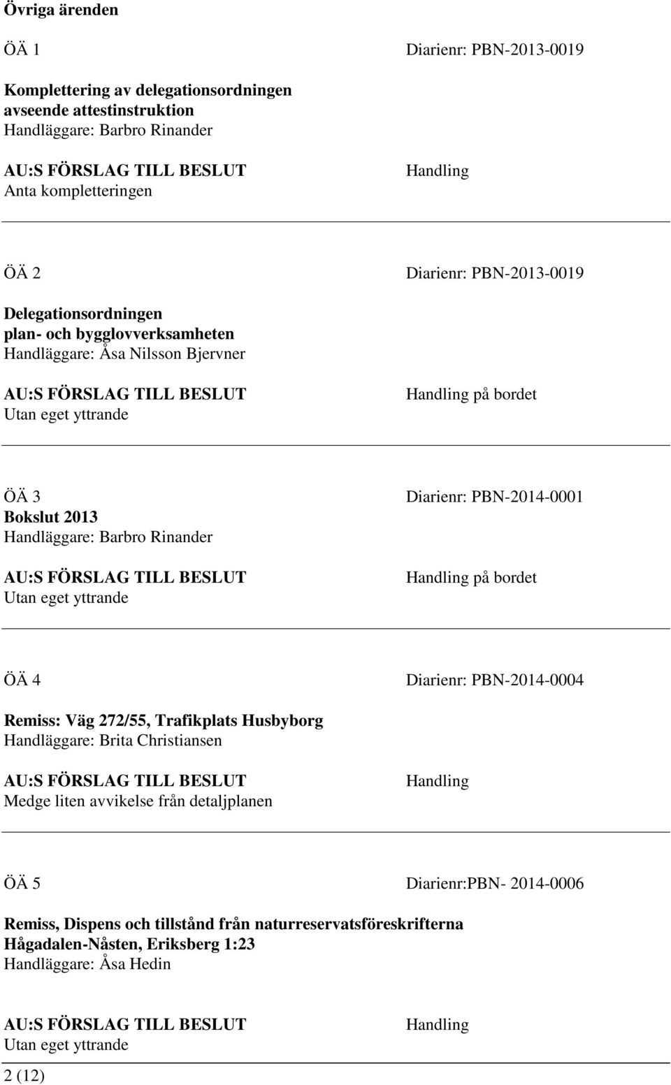 eget yttrande Diarienr: PBN-2014-0001 på bordet ÖÄ 4 Diarienr: PBN-2014-0004 Remiss: Väg 272/55, Trafikplats Husbyborg Handläggare: Brita Christiansen Medge liten avvikelse från