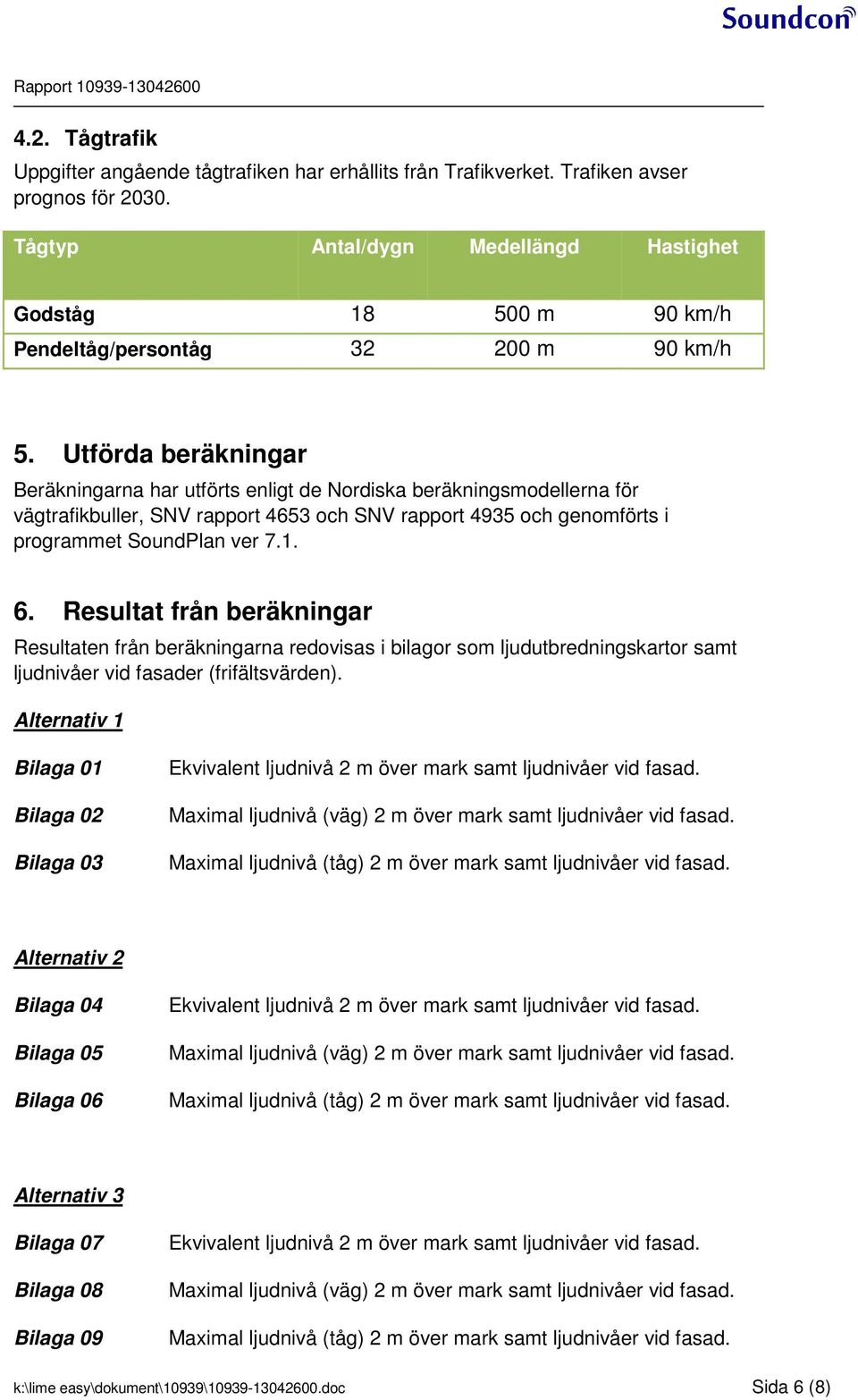 Utförda beräkningar Beräkningarna har utförts enligt de Nordiska beräkningsodellerna för vägtrafikbuller, SNV rapport och SNV rapport och genoförts i prograet SoundPlan ver.