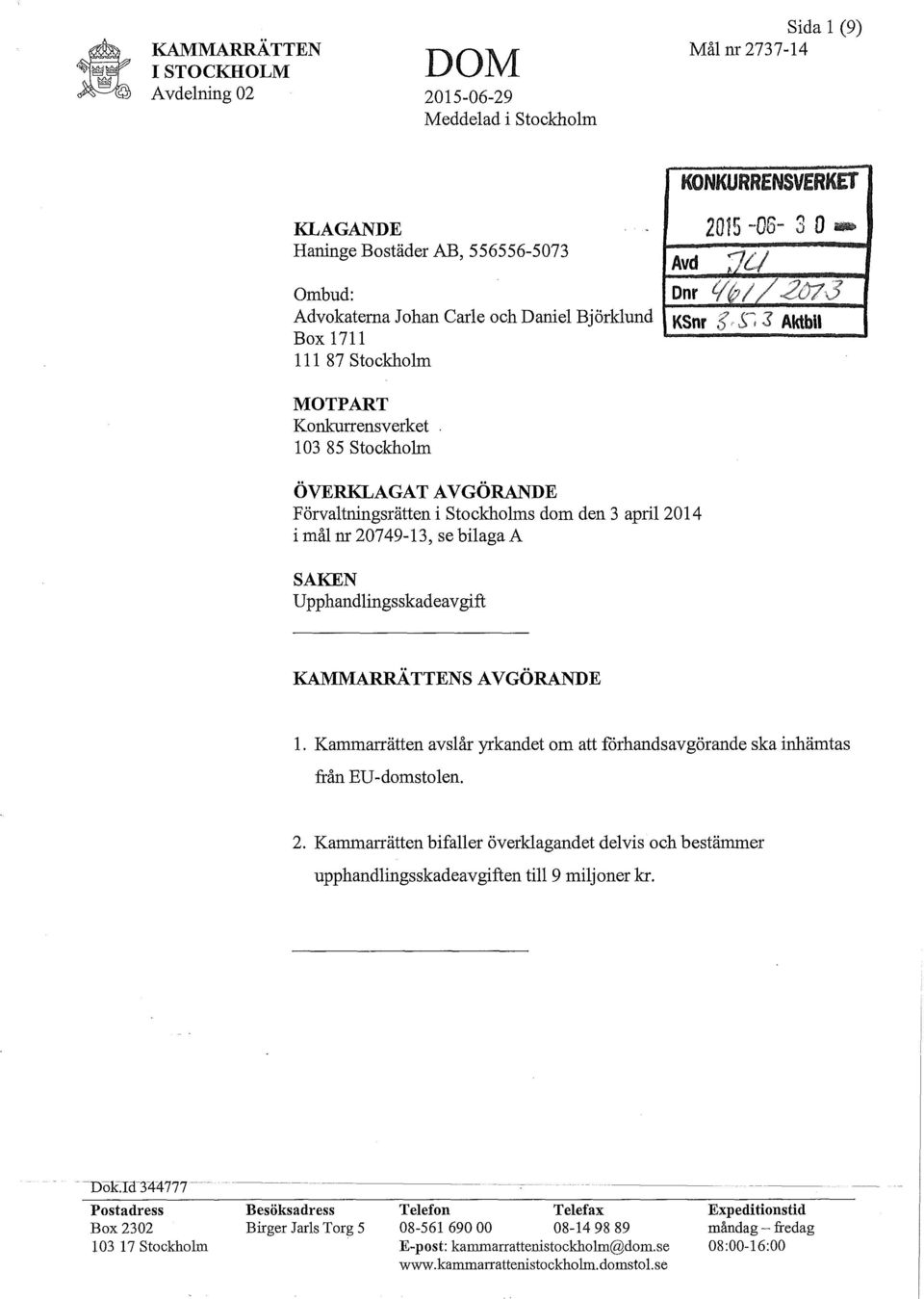 bilaga A SAKEN Upphandlingsskadeavgift KAMMARRÄTTENS AVGÖRANDE 1. Kammarrätten ayslår yrkandet om att förhandsavgörande ska inhämtas från EU-domstolen. 2.