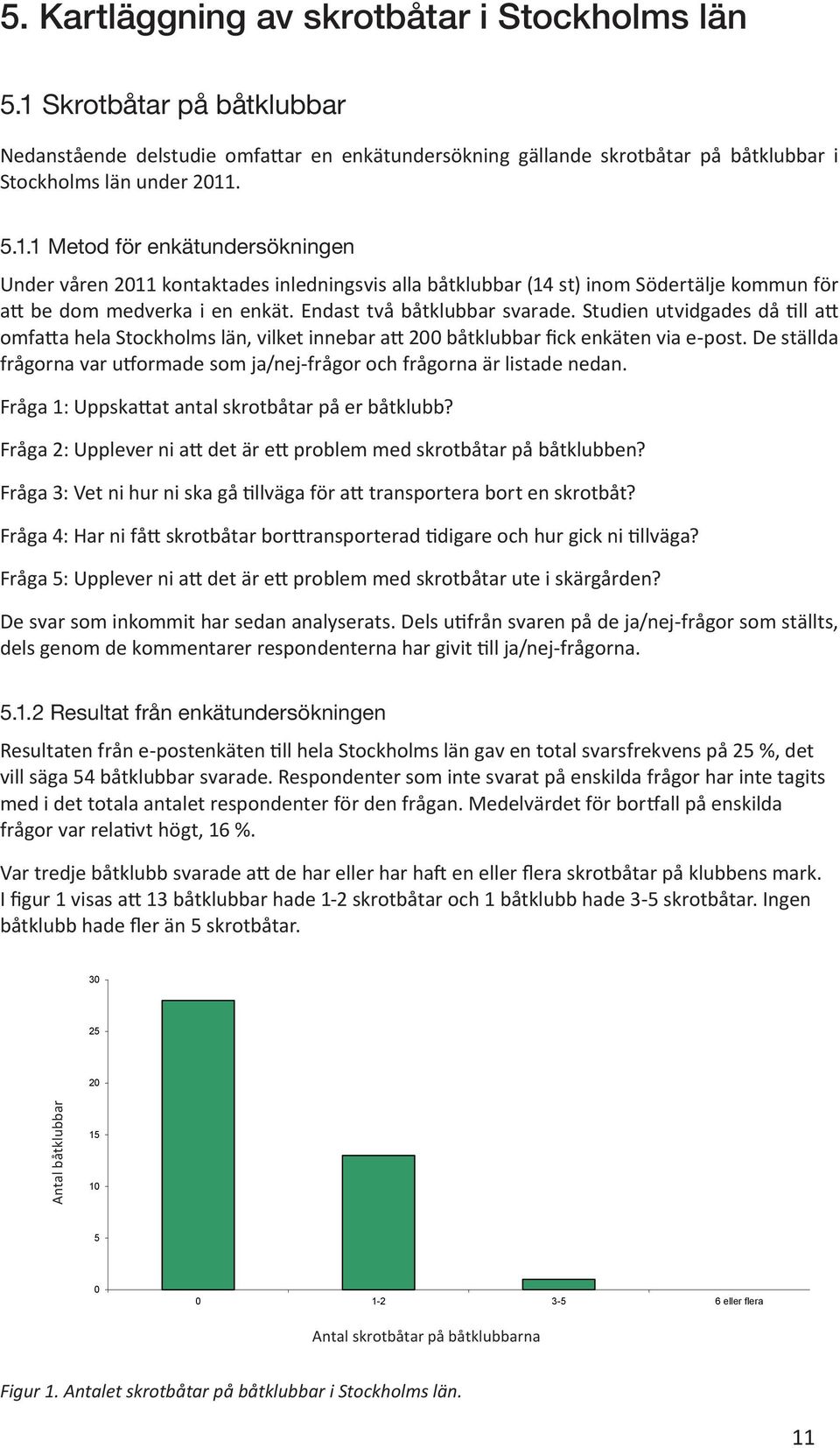 . 5.1.1 Metod för enkätundersökningen Under våren 2011 kontaktades inledningsvis alla båtklubbar (14 st) inom Södertälje kommun för att be dom medverka i en enkät. Endast två båtklubbar svarade.