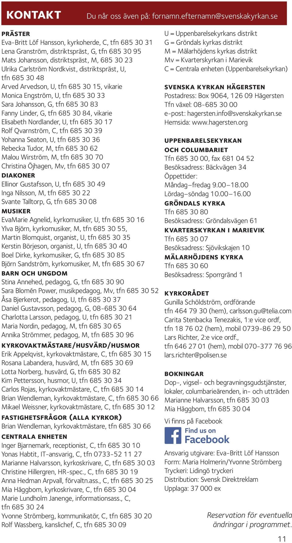 distriktspräst, U, tfn 685 30 48 Arved Arvedson, U, tfn 685 30 15, vikarie Monica Engström, U, tfn 685 30 33 Sara Johansson, G, tfn 685 30 83 Fanny Linder, G, tfn 685 30 84, vikarie Elisabeth