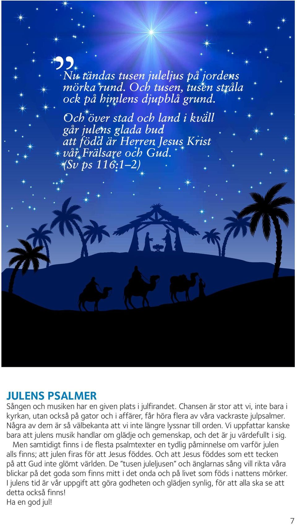 Chansen är stor att vi, inte bara i kyrkan, utan också på gator och i affärer, får höra flera av våra vackraste julpsalmer. Några av dem är så välbekanta att vi inte längre lyssnar till orden.