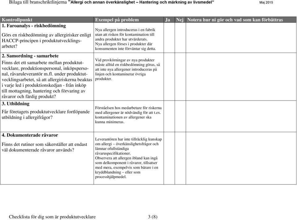 Samordning - samarbete Finns det ett samarbete mellan produktutvecklare, produktionspersonal, inköpspersonal, råvaruleverantör m.fl.