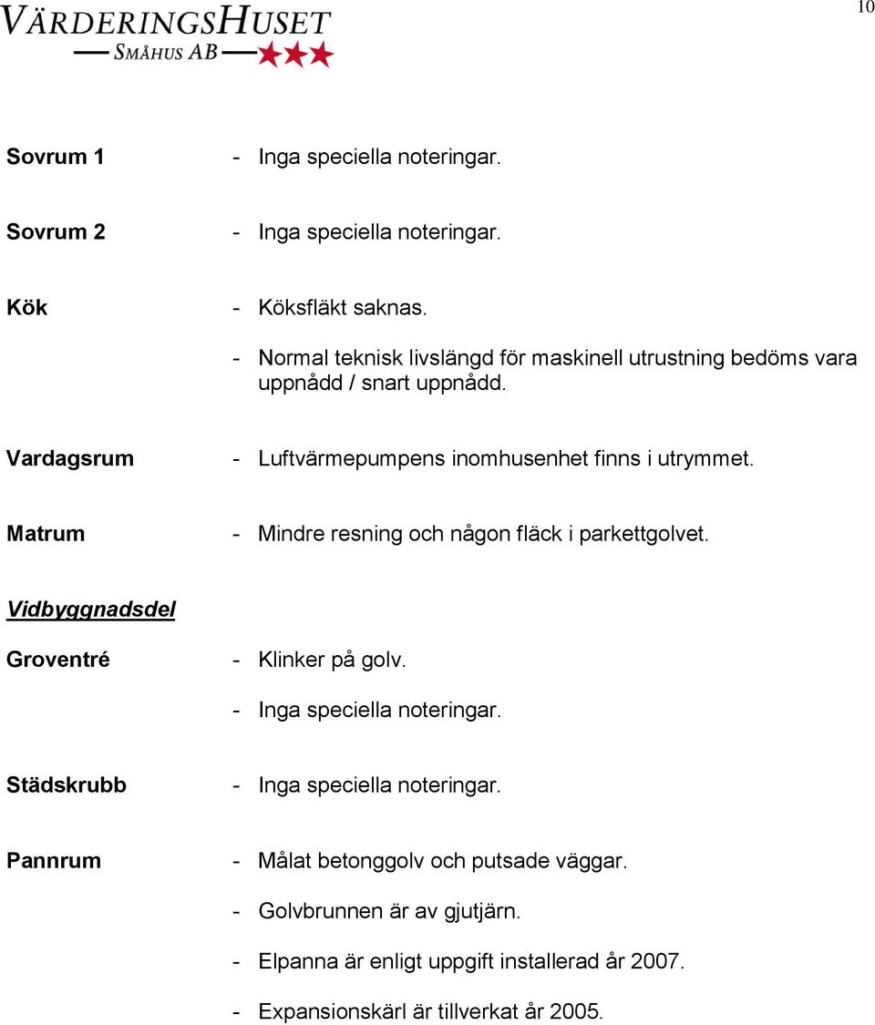 Vardagsrum - Luftvärmepumpens inomhusenhet finns i utrymmet. Matrum - Mindre resning och någon fläck i parkettgolvet.