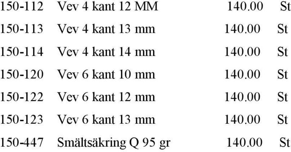 00 St 150-114 Vev 4 kant 14 mm 140.