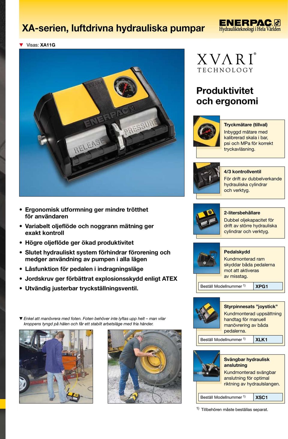 Ergonomisk utformning ger mindre trötthet för användaren Variabelt oljeflöde och noggrann mätning ger exakt kontroll Högre oljeflöde ger ökad produktivitet Slutet hydrauliskt system förhindrar