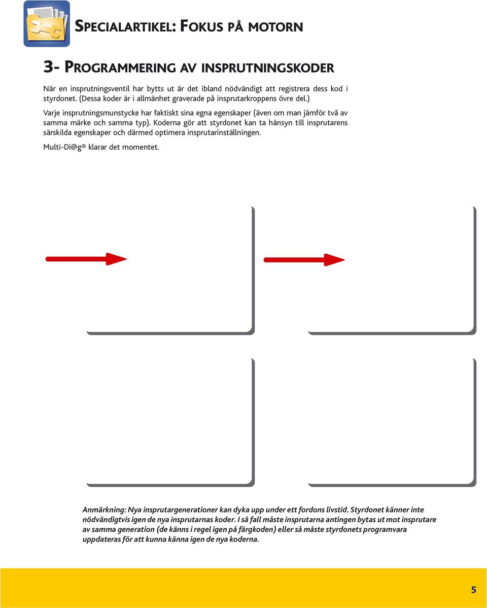 Koderna gör att styrdonet kan ta hänsyn till insprutarens särskilda egenskaper och därmed optimera insprutarinställningen. Multi-Di@g klarar det momentet.