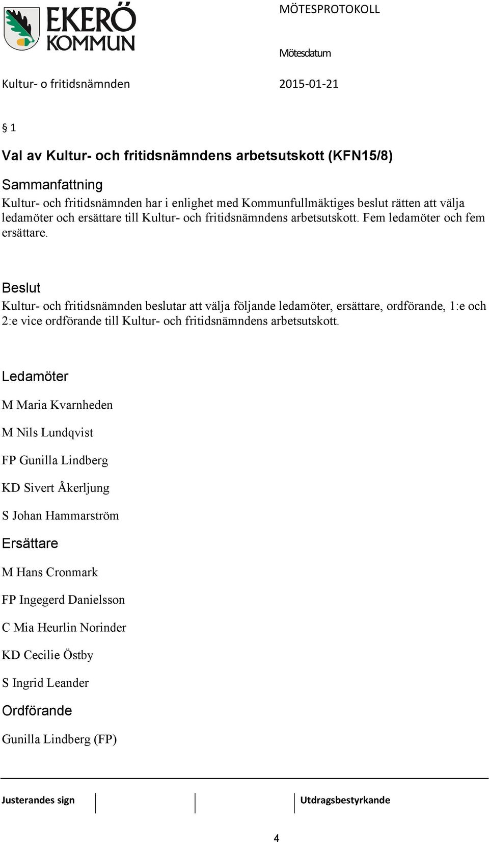 Beslut Kultur- och fritidsnämnden beslutar att välja följande ledamöter, ersättare, ordförande, 1:e och 2:e vice ordförande till Kultur- och fritidsnämndens arbetsutskott.