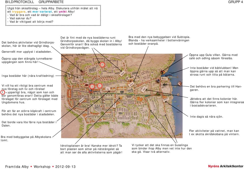 Bra också med bostäderna vid Grindtorpsvägen. Bra med den nya bebyggelsen vid Subtopia. Blanda - ha verksamheter i bottenvåningen och bostäder ovanpå. Öppna upp Gula villan.