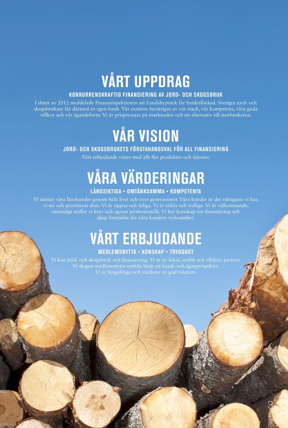 Vi är prispressare på marknaden och ett alternativ till storbankerna. Vår VISION Jord- och skogsbrukets förstahandsval för all finansiering Vårt erbjudande växer med allt fler produkter och tjänster.