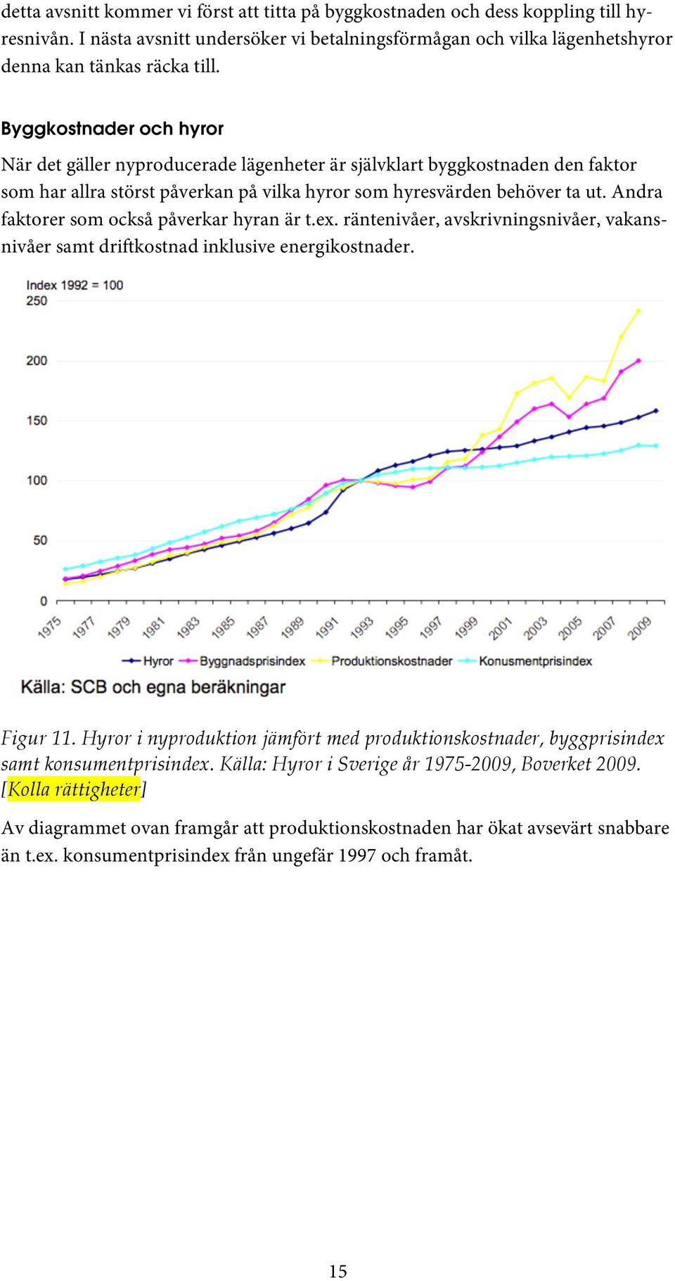 Andra faktorer som också påverkar hyran är t.ex. räntenivåer, avskrivningsnivåer, vakansnivåer samt driftkostnad inklusive energikostnader. Figur 11.