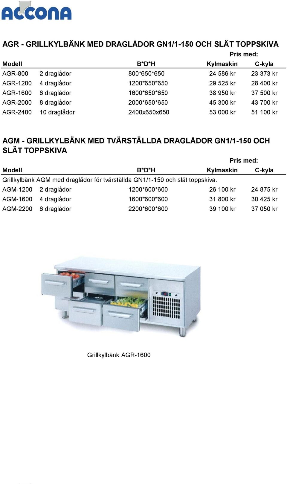 AGM - GRILLKYLBÄNK MED TVÄRSTÄLLDA DRAGLÅDOR GN1/1-150 OCH SLÄT TOPPSKIVA Grillkylbänk AGM med draglådor för tvärställda GN1/1-150 och slät toppskiva.