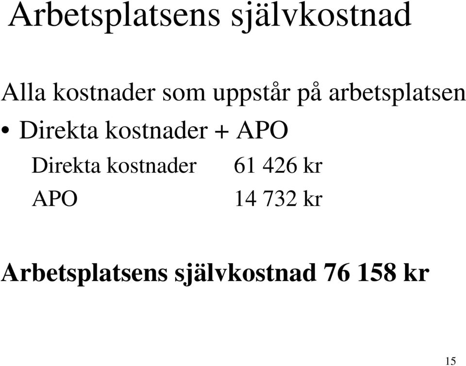 kostnader + APO Direkta kostnader 61 426 kr