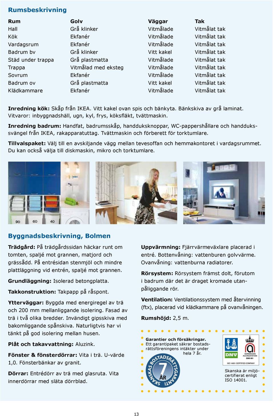 Klädkammare Ekfanér Vitmålade Vitmålat tak Inredning kök: Skåp från IKEA. Vitt kakel ovan spis och bänkyta. Bänkskiva av grå laminat. Vitvaror: inbyggnadshäll, ugn, kyl, frys, köksfläkt, tvättmaskin.