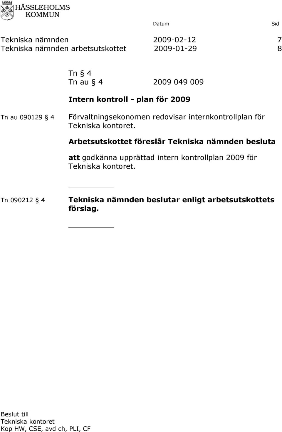 redovisar internkontrollplan för. att godkänna upprättad intern kontrollplan 2009 för.