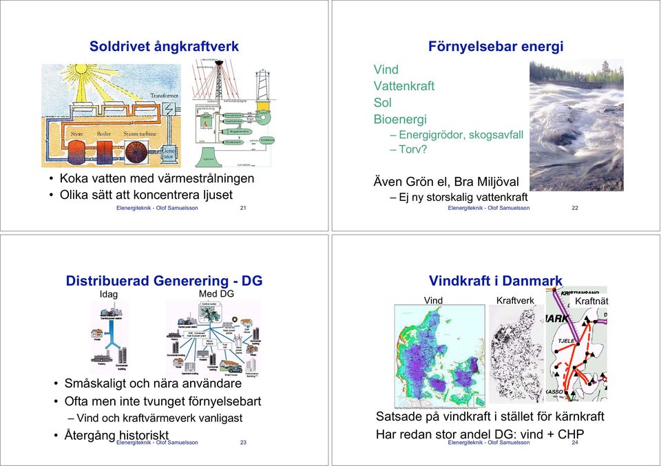 Elenergiteknik - Olof Samuelsson 22 Distribuerad Generering - DG Idag Med DG Vindkraft i Danmark Vind Kraftverk Kraftnät Småskaligt och nära användare Ofta men inte