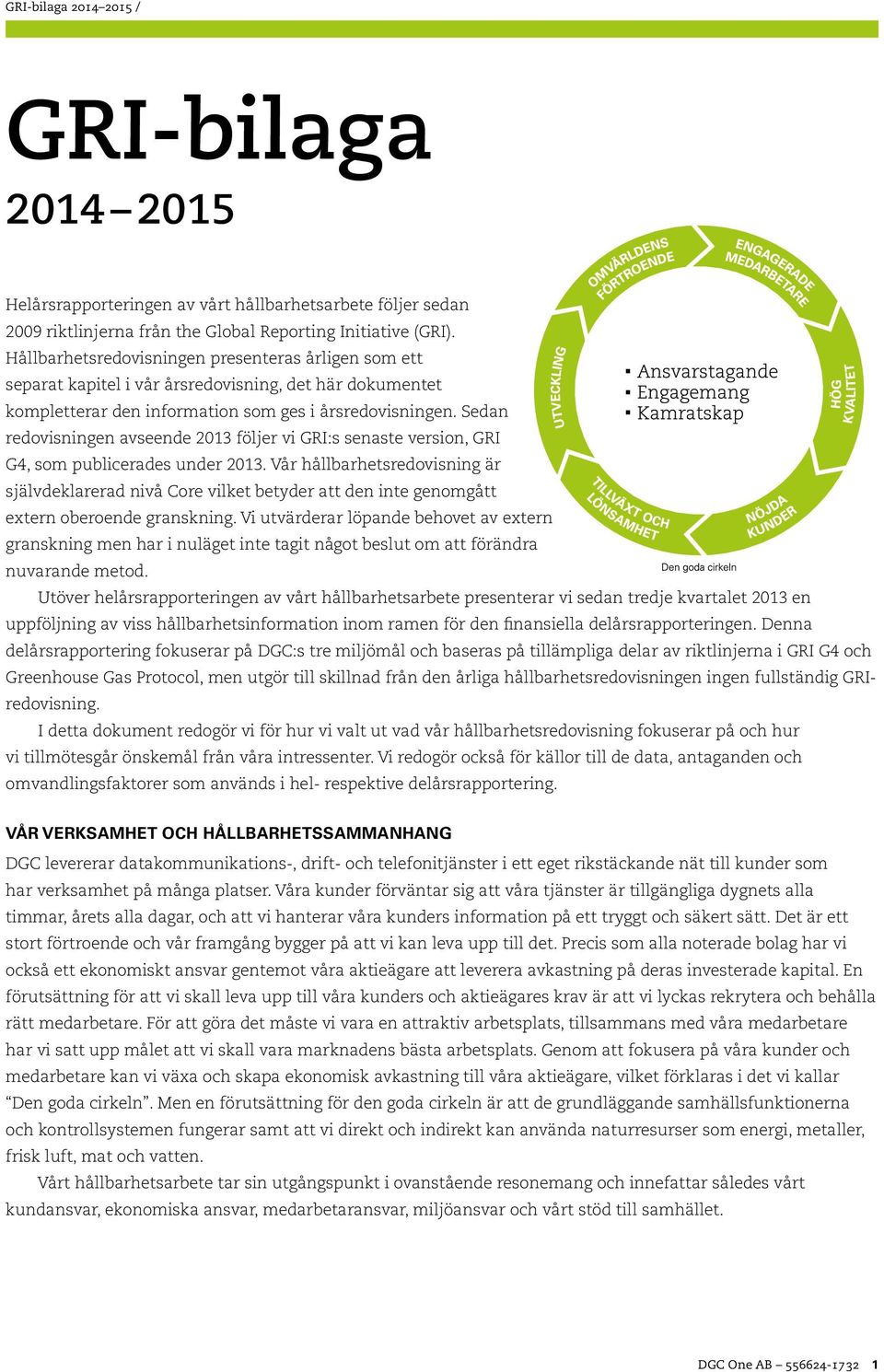 Sedan redovisningen avseende 2013 följer vi GRI:s senaste version, GRI G4, som publicerades under 2013.