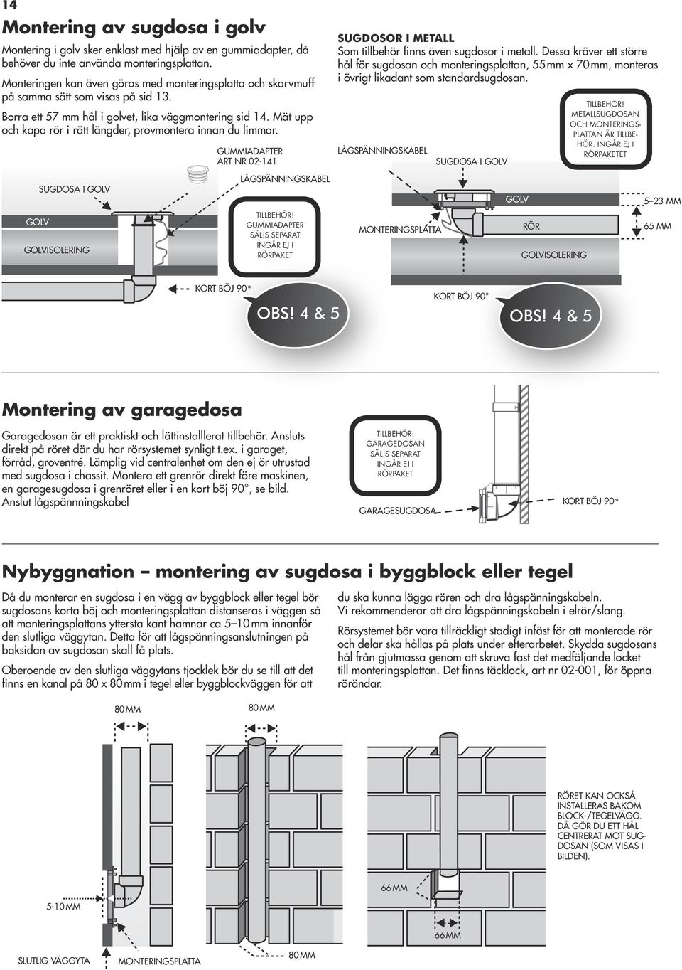 Mät upp och kapa rör i rätt längder, provmontera innan du limmar. GOLV SUGDOSA I GOLV GOLVISOLERING GUMMIADAPTER ART NR 02-141 LÅGSPÄNNINGSKABEL TILLBEHÖR!