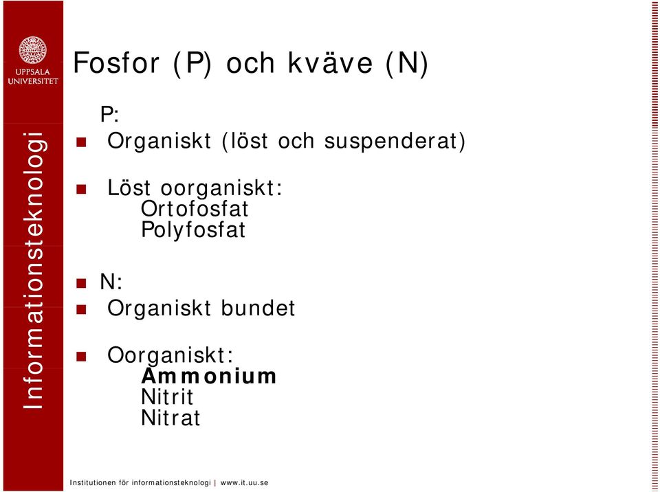 oorganiskt: Ortofosfat Polyfosfat N: