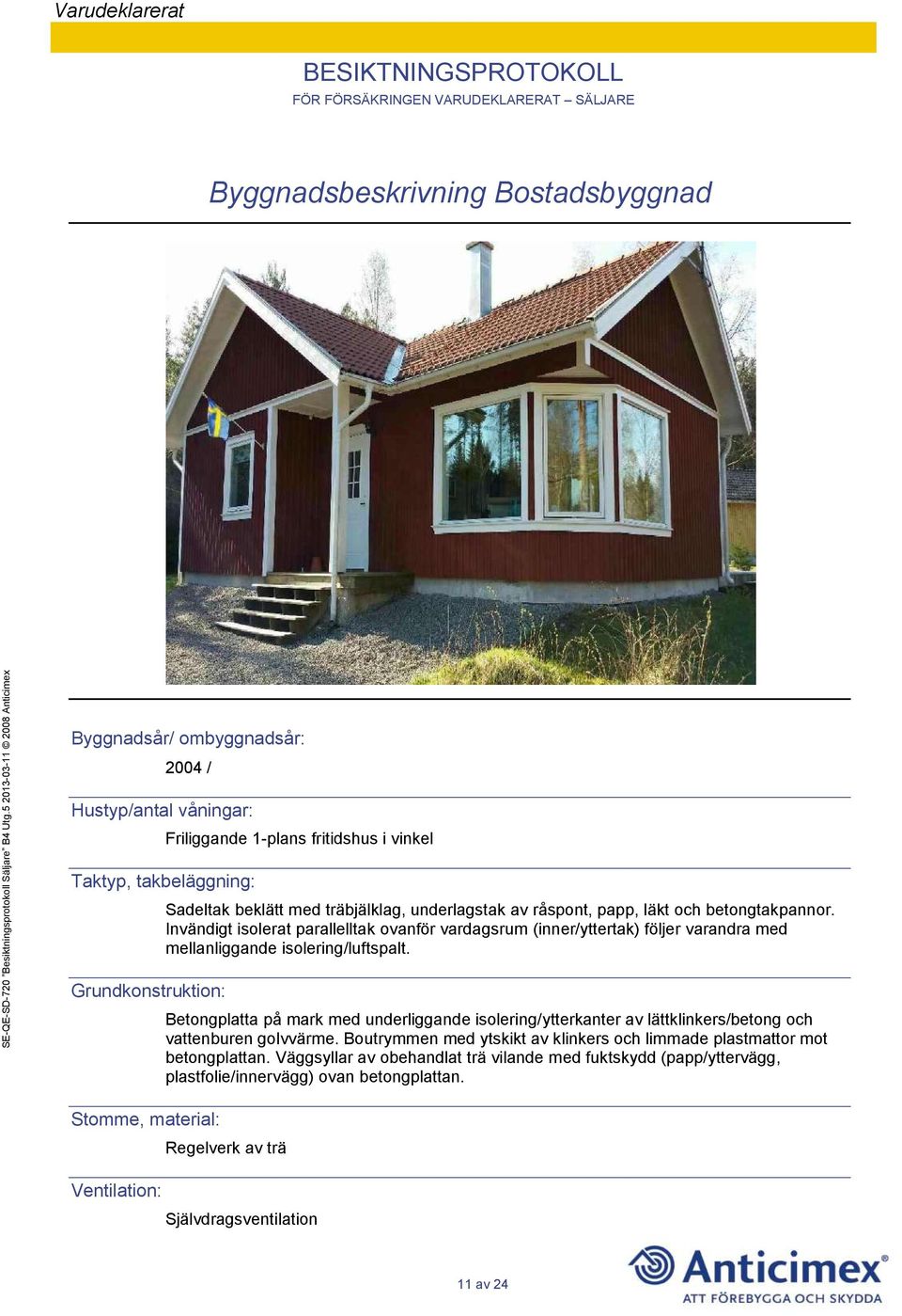 Invändigt isolerat parallelltak ovanför vardagsrum (inner/yttertak) följer varandra med mellanliggande isolering/luftspalt.