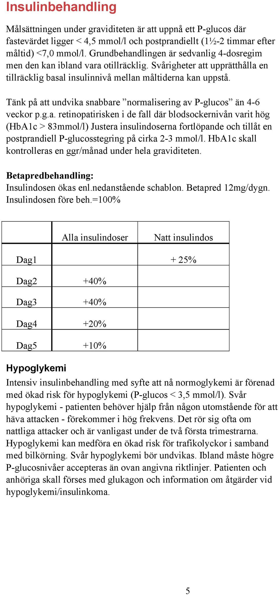 Tänk på att undvika snabbare normalisering av P-glucos än 4-6 veckor p.g.a. retinopatirisken i de fall där blodsockernivån varit hög (HbA1c > 83mmol/l) Justera insulindoserna fortlöpande och tillåt en postprandiell P-glucosstegring på cirka 2-3 mmol/l.