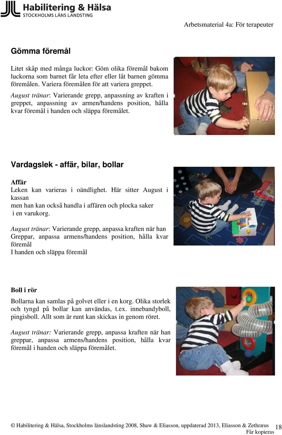 Vardagslek - affär, bilar, bollar Affär Leken kan varieras i oändlighet. Här sitter August i kassan men han kan också handla i affären och plocka saker i en varukorg.