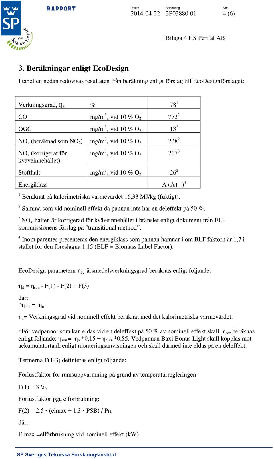 % O 2 13 2 NO x (beräknad som NO 2 ) mg/m 3 n vid 10 % O 2 228 2 NO x (korrigerat för kväveinnehållet) mg/m 3 n vid 10 % O 2 217 3 Stofthalt mg/m 3 n vid 10 % O 2 26 2 Energiklass A (A++) 4 1