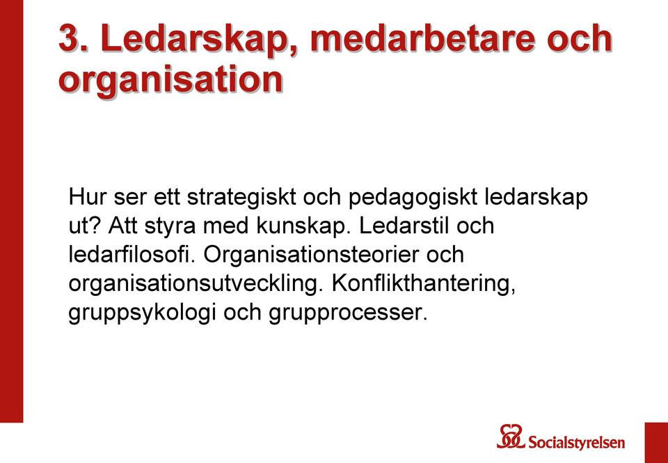 Att styra med kunskap. Ledarstil och ledarfilosofi.