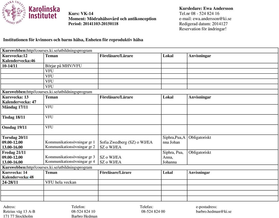 Kommunikationsövningar gr 2 Kommunikationsövningar gr 3 Kommunikationsövningar gr 4 Sofia Zwedberg (SZ) o WJ/ SZ o WJ/ SZ o WJ/ SZ o