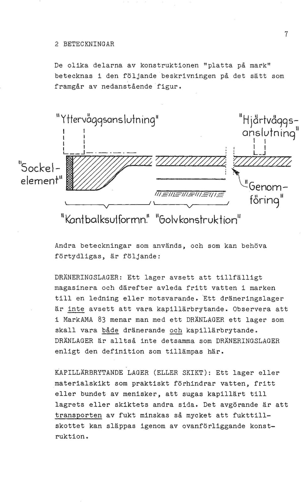 W4~~ ~ho/m element" 11 k'ontbolksuiformn~ 1 11 6olvkonstruktion" ~G e nomfäring" Andra beteckningar som används, och som kan behöva förtydligas, är följande: DRÄNERINGSLAGER: Ett lager avsett att