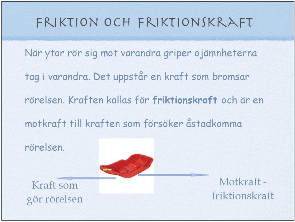 Kraften kallas för friktionskraft och är en motkraft till kraften som