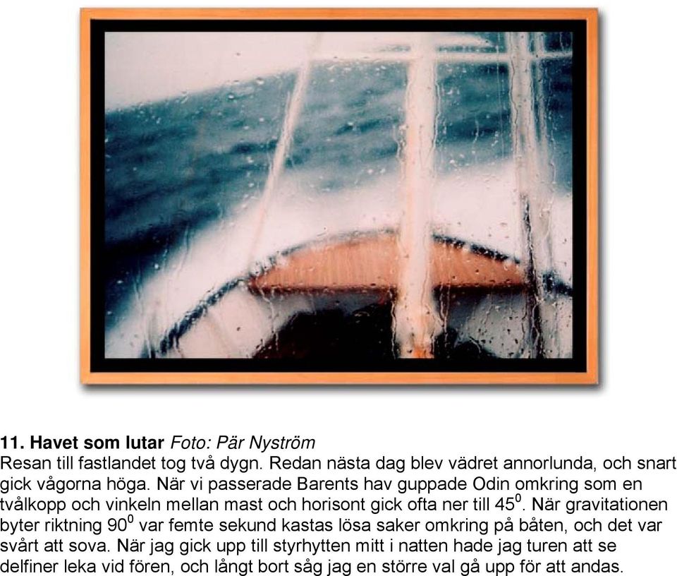 När vi passerade Barents hav guppade Odin omkring som en tvålkopp och vinkeln mellan mast och horisont gick ofta ner till 45 0.