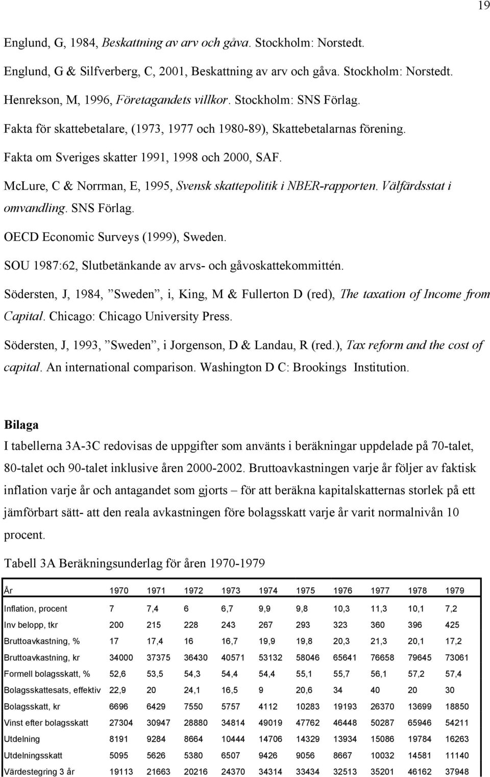 McLure, C & Norrman, E, 1995, Svensk skattepolitik i NBER-rapporten. Välfärdsstat i omvandling. SNS Förlag. OECD Economic Surveys (1999), Sweden.