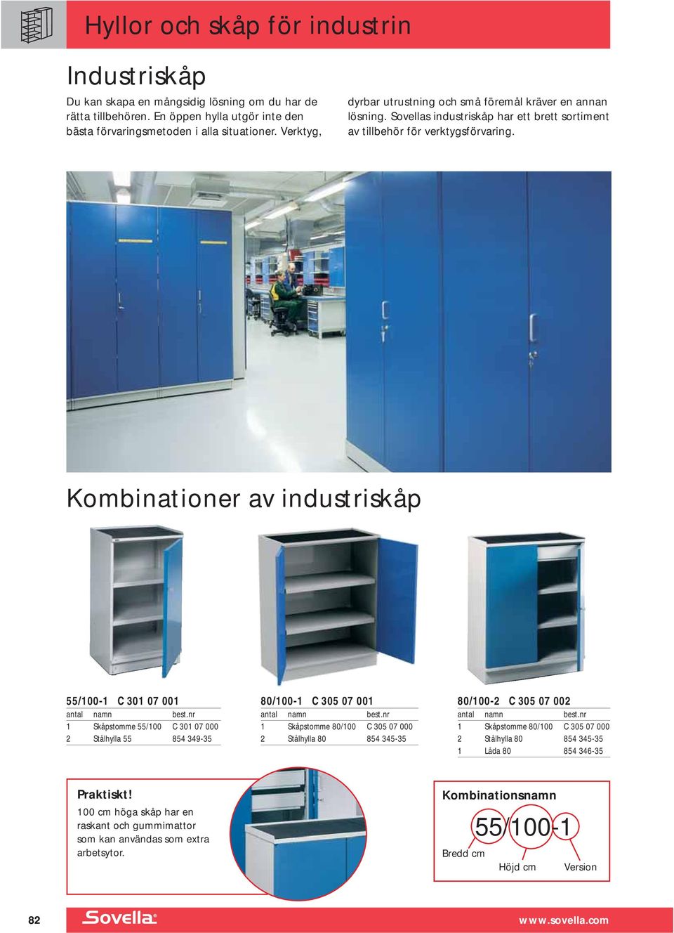 Kombinationer av industriskåp 55/100-1 C 301 07 001 1 Skåpstomme 55/100 C 301 07 000 2 Stålhylla 55 854 349-35 80/100-1 C 305 07 001 1 Skåpstomme 80/100 C 305 07 000 2 Stålhylla 80 854 345-35