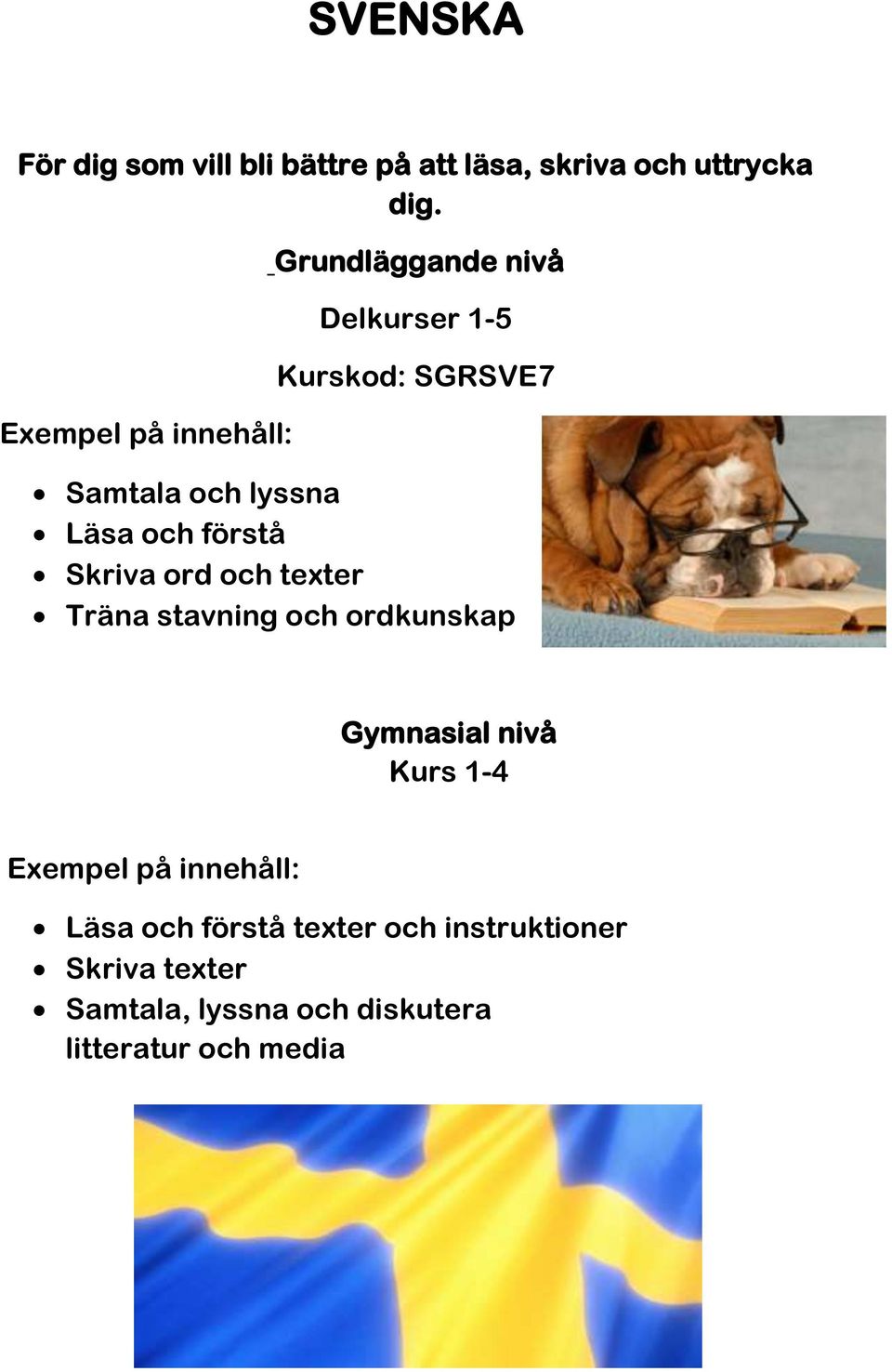 och texter Träna stavning och ordkunskap Kurs 1-4 Läsa och förstå texter och